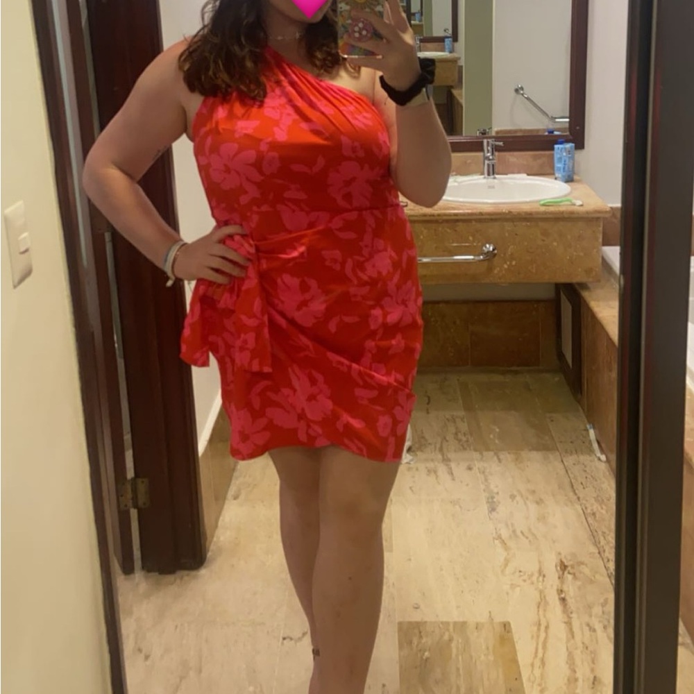 SHEIN Red Floral One-Shoulder Dress